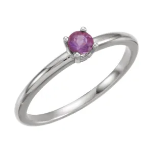 14k White Gold Amethyst "February" Youth Birthstone Ring, Size 3