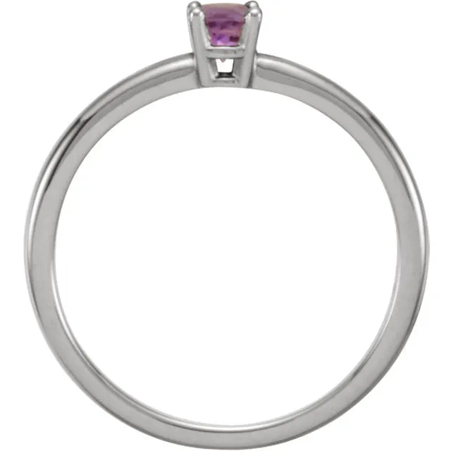 14k White Gold Amethyst "February" Youth Birthstone Ring, Size 3