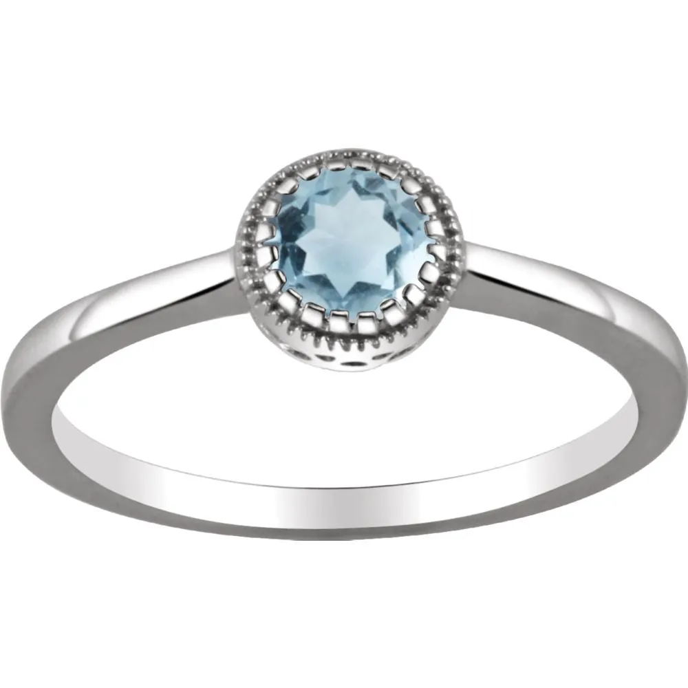 14k White Gold Aquamarine "March" Birthstone Ring, Size 7