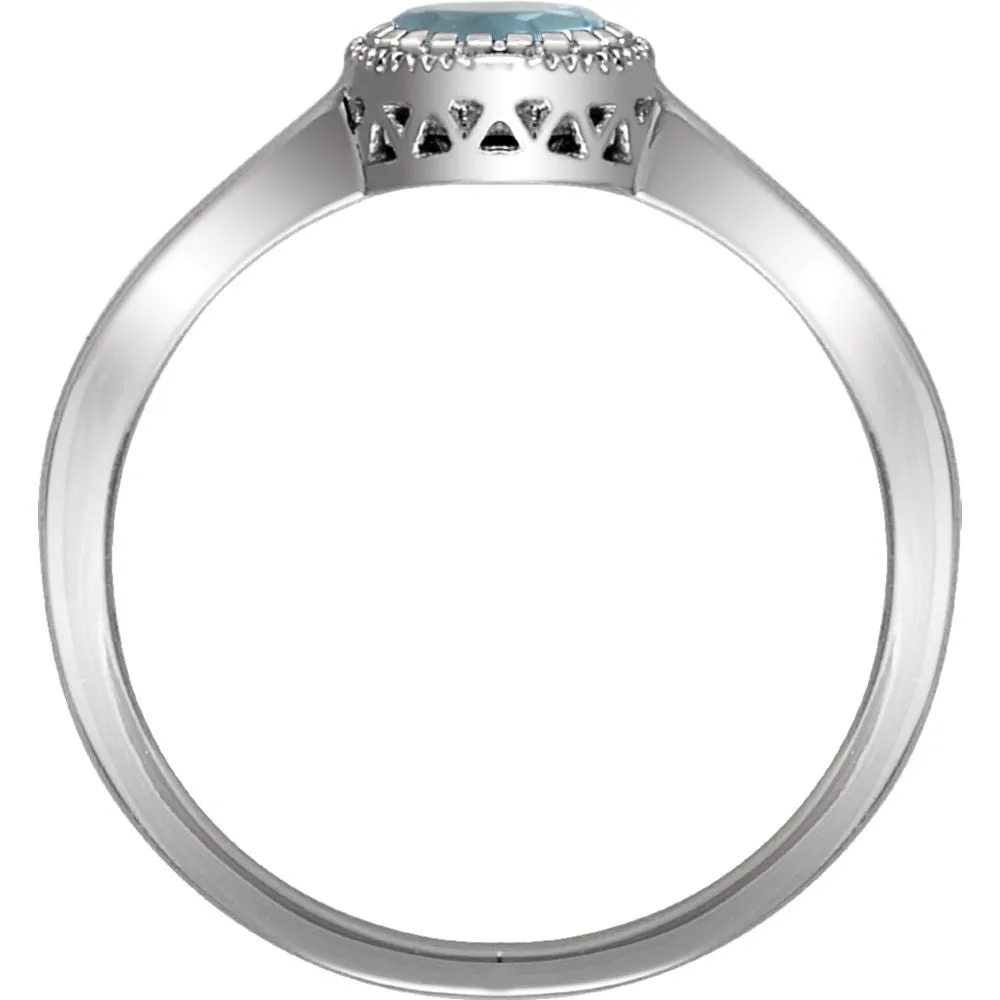 14k White Gold Aquamarine "March" Birthstone Ring, Size 7