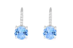 14k White Gold Blue Topaz Diamond Drop Earrings