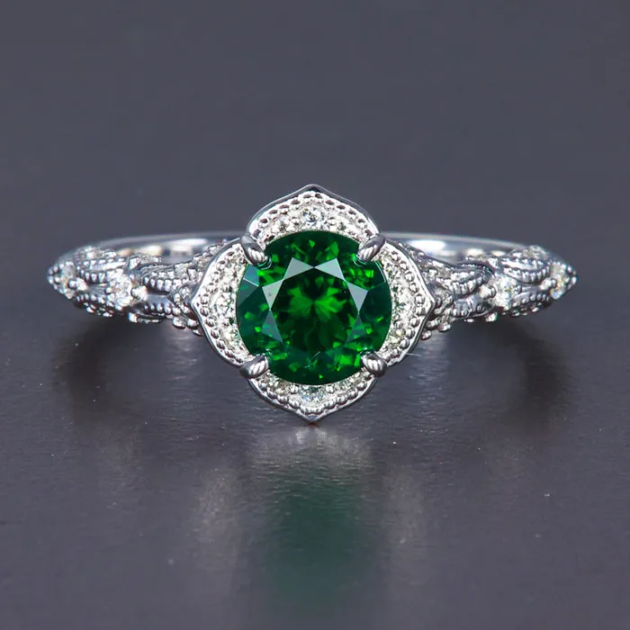 14K White Gold Chrome Tourmaline and Diamond Ring .99 Carats