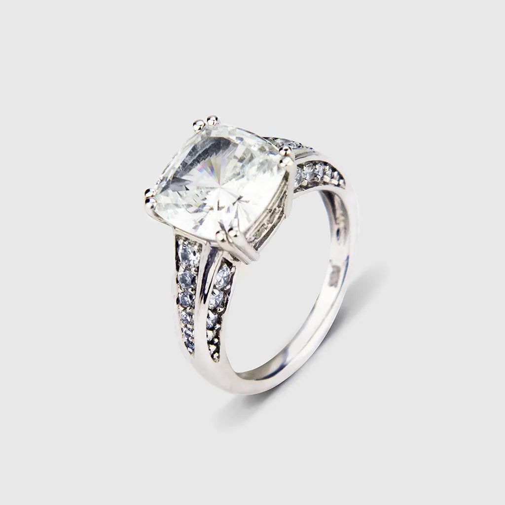 14K White Gold Cushion Cut with CZ Round 5.25ct