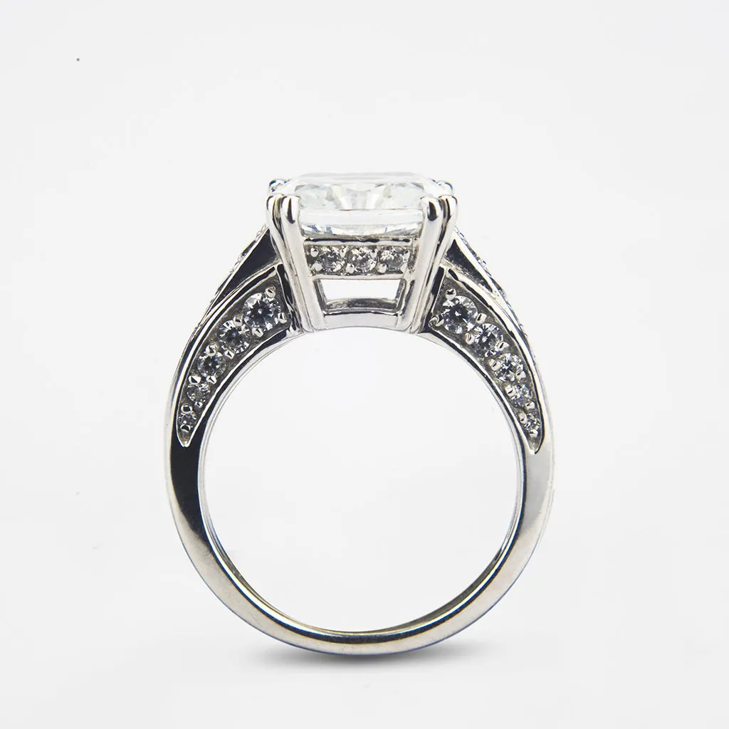 14K White Gold Cushion Cut with CZ Round 5.25ct