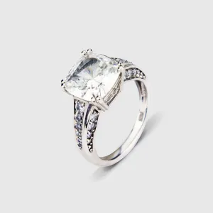 14K White Gold Cushion Cut with CZ Round 5.25ct