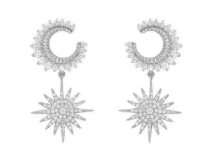 14k White Gold Diamond Celestial Moon and Star Earrings