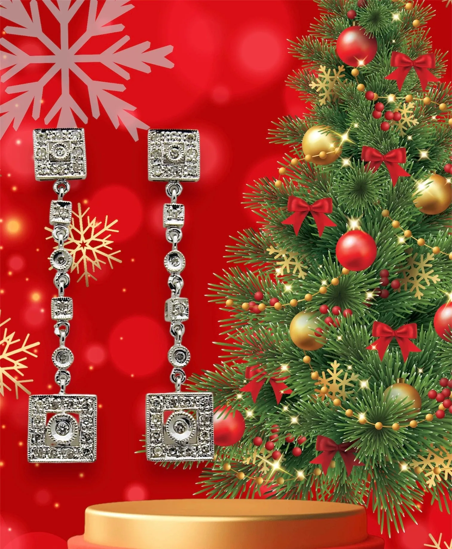 14k White Gold Diamond Drop Earrings