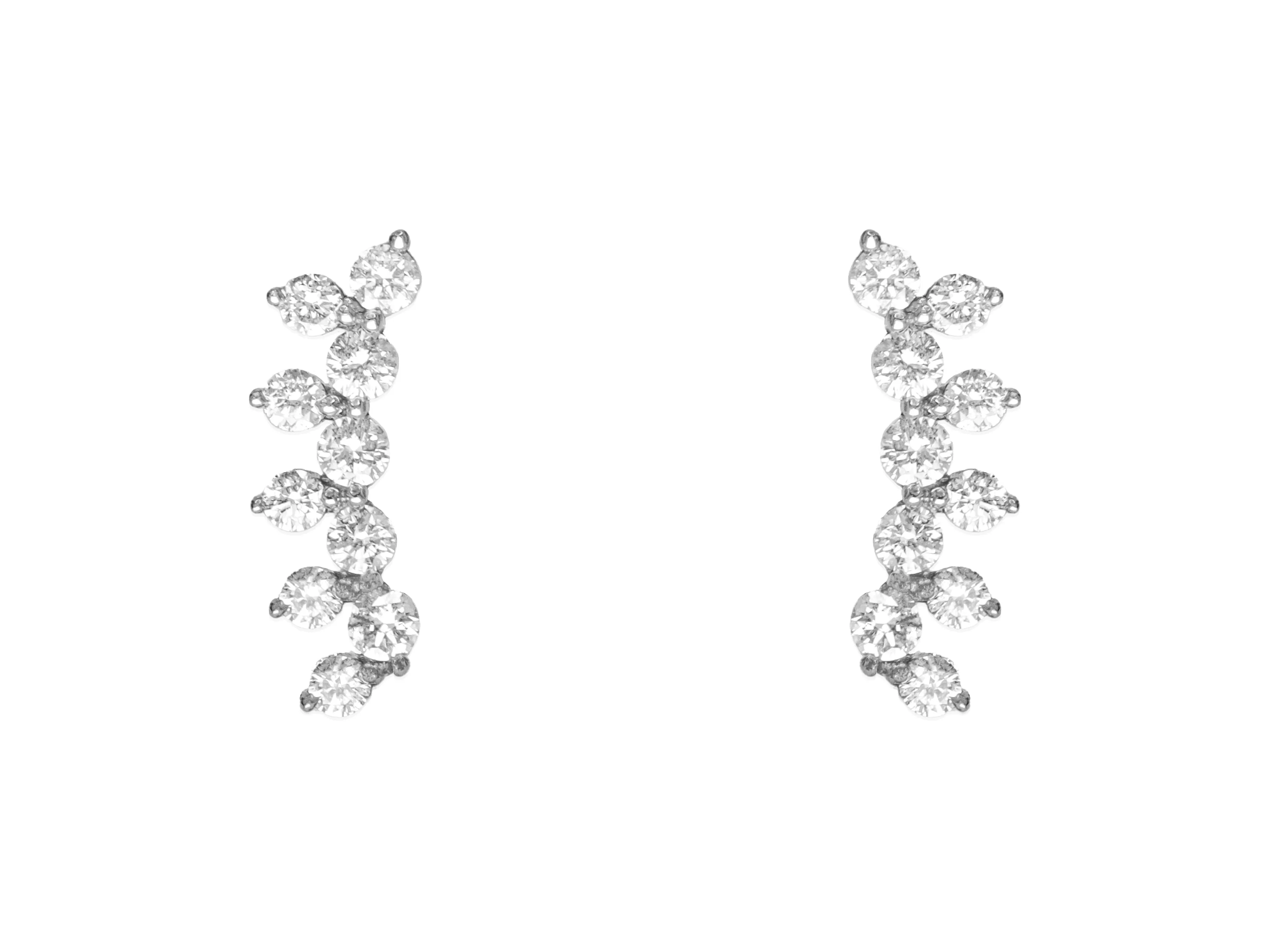 14k White Gold Diamond Flower Crawler Earrings
