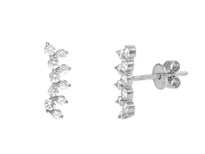 14k White Gold Diamond Flower Crawler Earrings