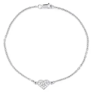 14K White Gold Diamond Heart Anklet, 0.15CT, 11 Inch