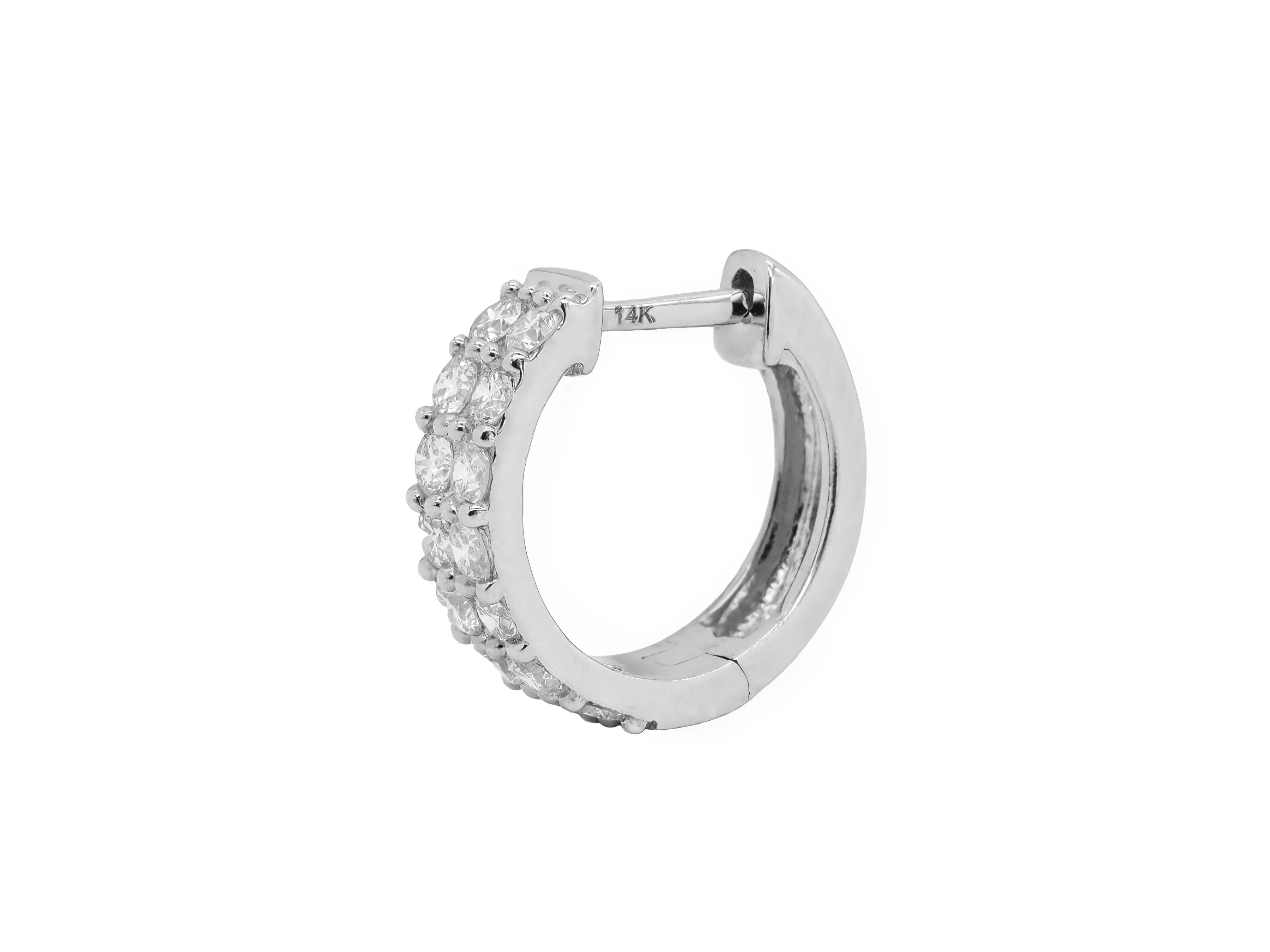 14k White Gold Diamond Huggie Earrings
