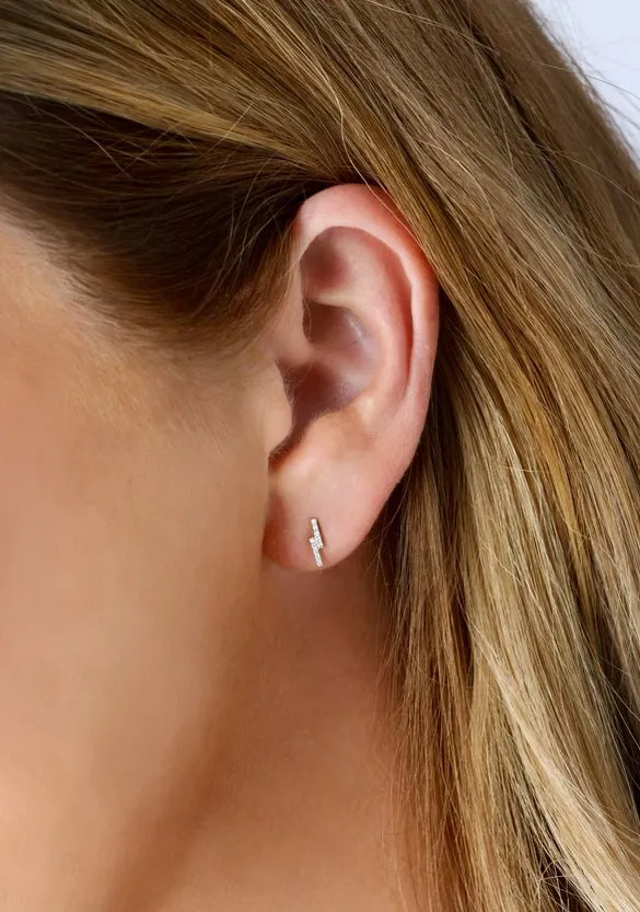 14k White Gold Diamond Lightning Bolt Earrings