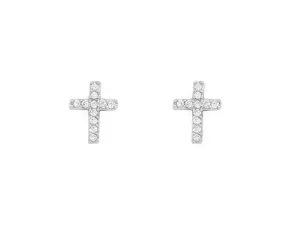 14k White Gold Diamond Mini Cross Earrings