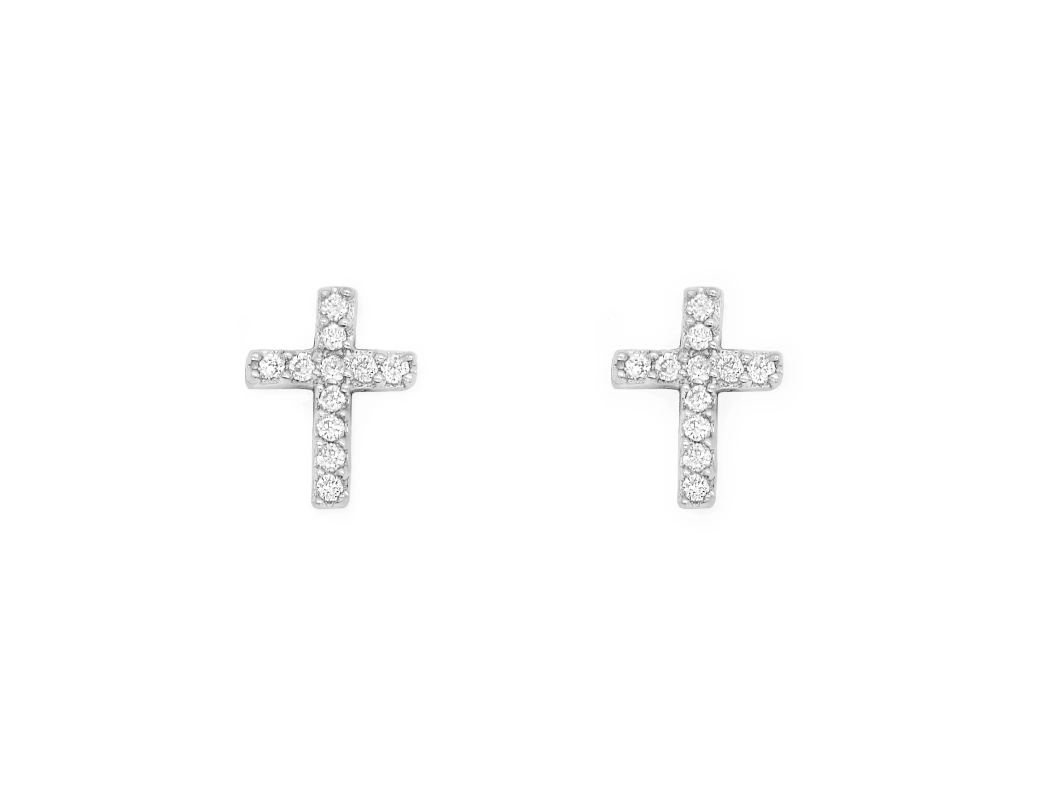 14k White Gold Diamond Mini Cross Earrings