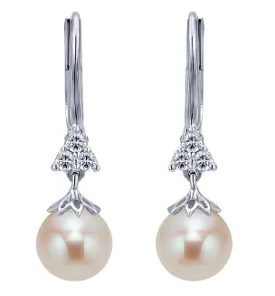 14K White Gold Diamond   Pearl Drop Grace Earrings
