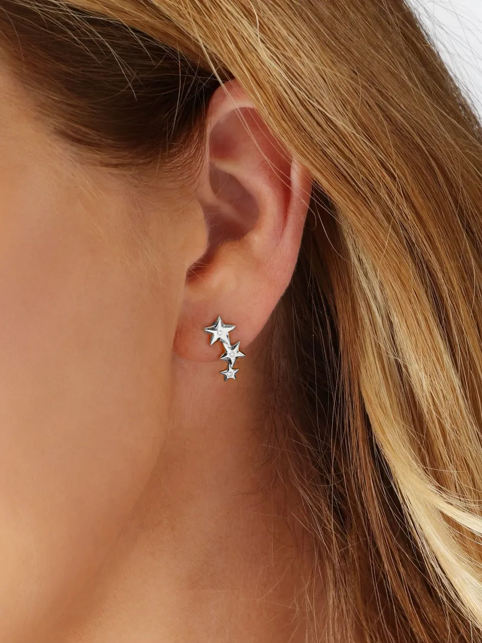 14k White Gold Diamond Star Crawler Earrings