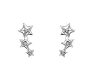 14k White Gold Diamond Star Crawler Earrings