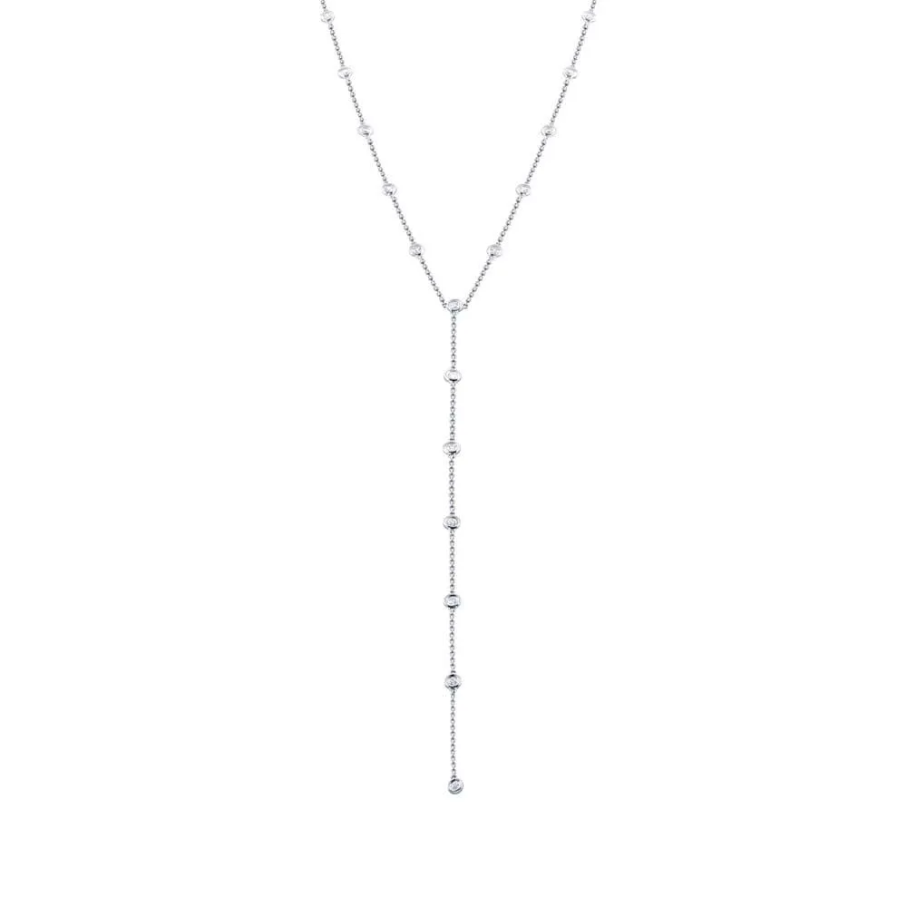 14k White Gold Diamonds By The Yard Lariat Necklace - 0.48ct V0058