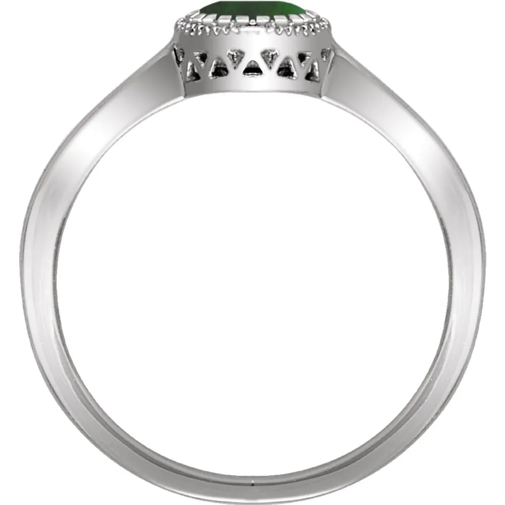 14k White Gold Emerald "May" Birthstone Ring, Size 7