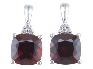14K White Gold Garnet and Diamond Accented Drop Stud Earrings