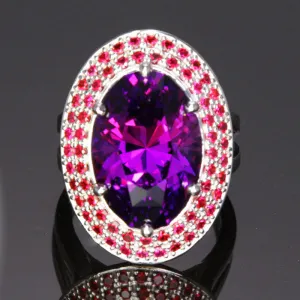 14K White Gold Oval Amethyst and Ruby Ring by Christopher Michael 12.25 Carats