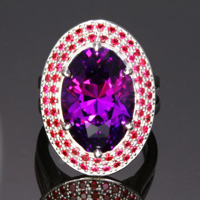 14K White Gold Oval Amethyst and Ruby Ring by Christopher Michael 12.25 Carats
