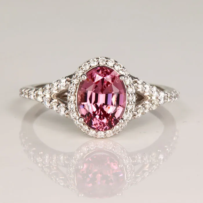 14K White Gold Oval Mahenge Malaia Garnet and Diamond Ring 1.91cts