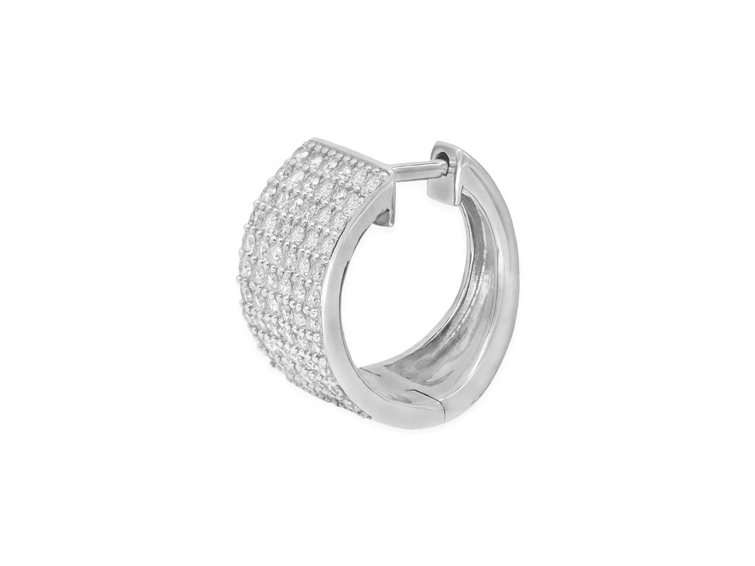 14k White Gold Pave Diamond Huggie Earrings