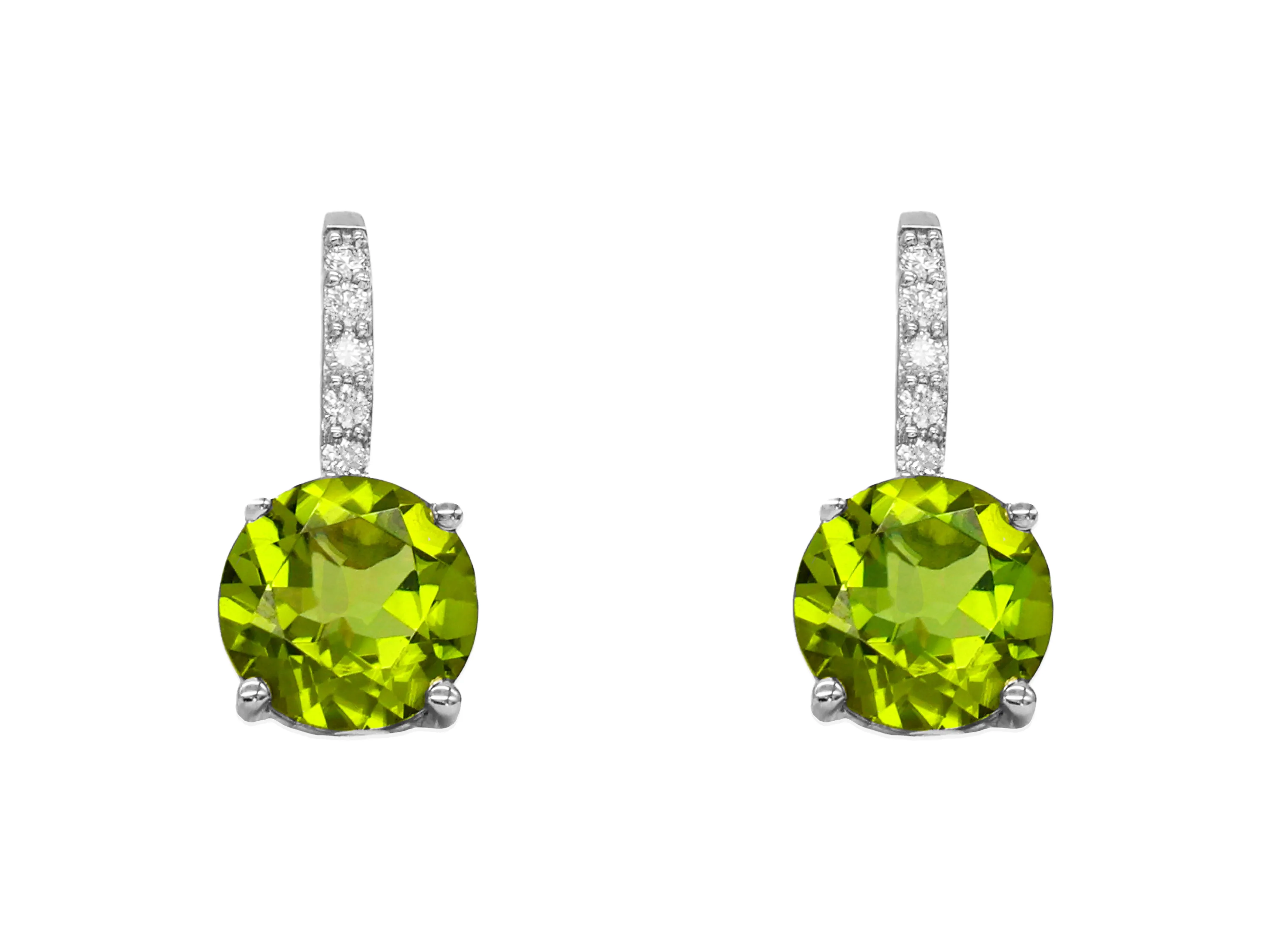 14k White Gold Peridot Diamond Drop Earrings