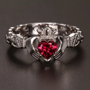 14k White Gold Rhodolite Garnet Claddagh Ring Designed by Christopher Michael