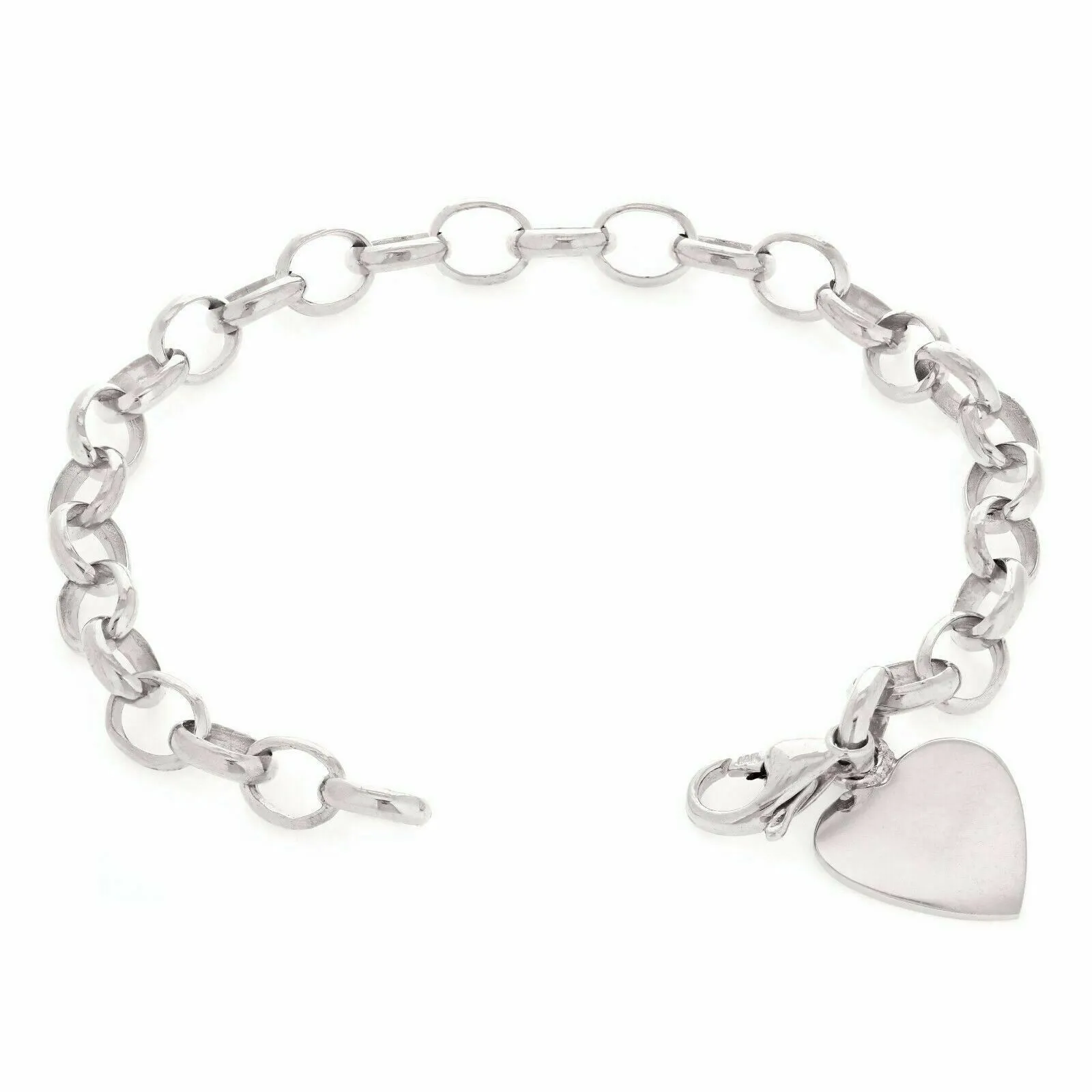 14k White Gold Rolo Link Chain Heart Charm Bracelet 7.5" 17 grams