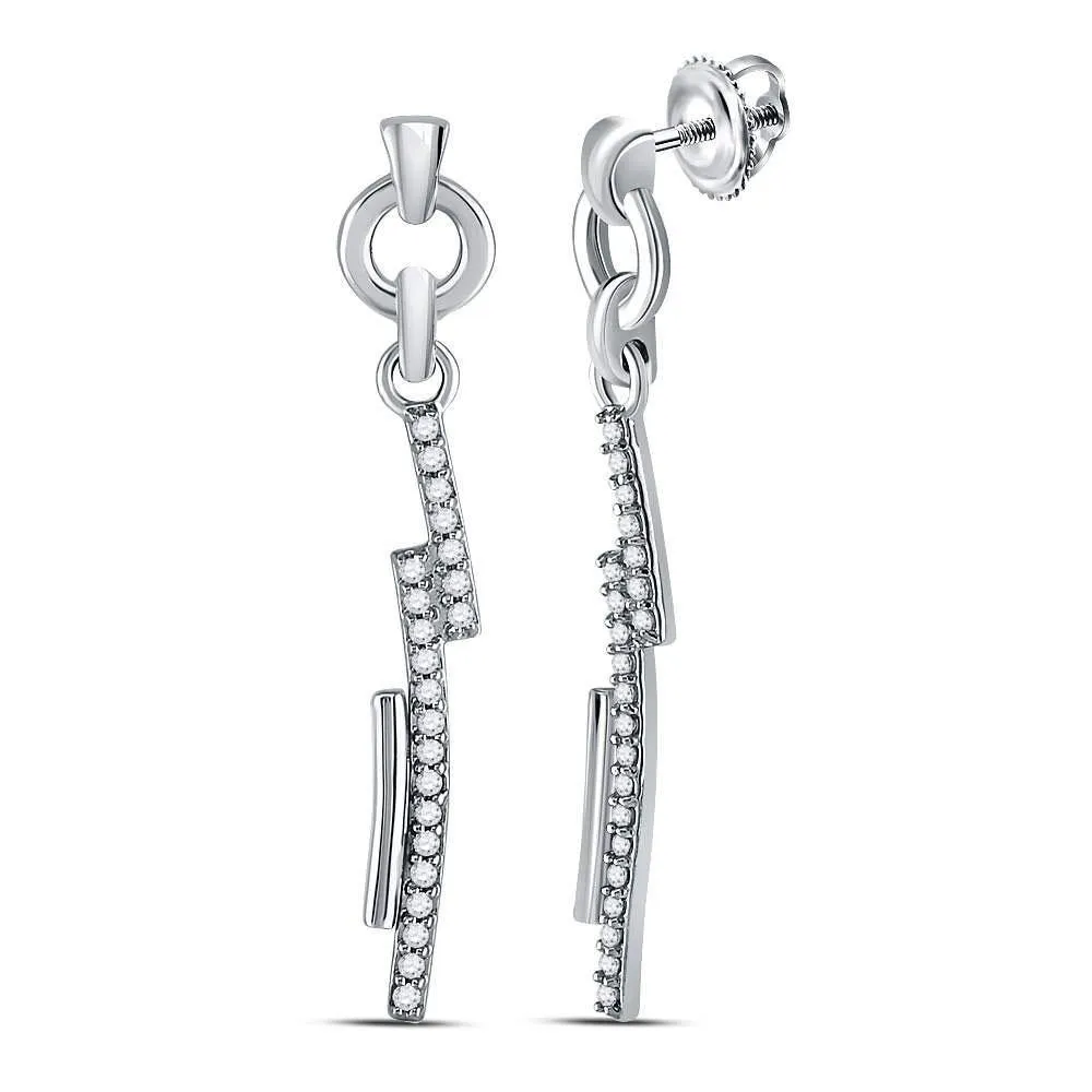 14K White Gold Round Diamond Drop Dangle Stick Earrings 1/4 Cttw