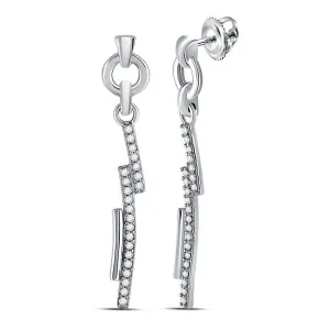 14K White Gold Round Diamond Drop Dangle Stick Earrings 1/4 Cttw