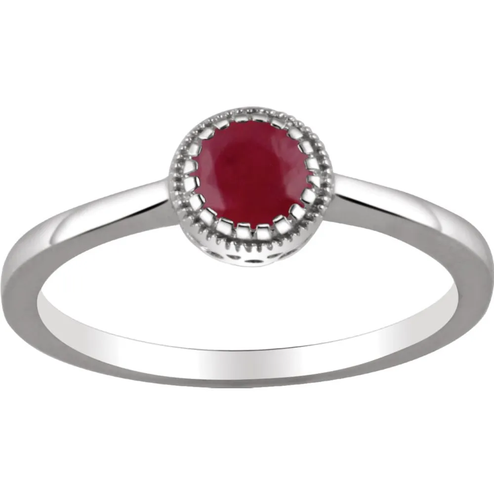 14k White Gold Ruby "July" Birthstone Ring, Size 7