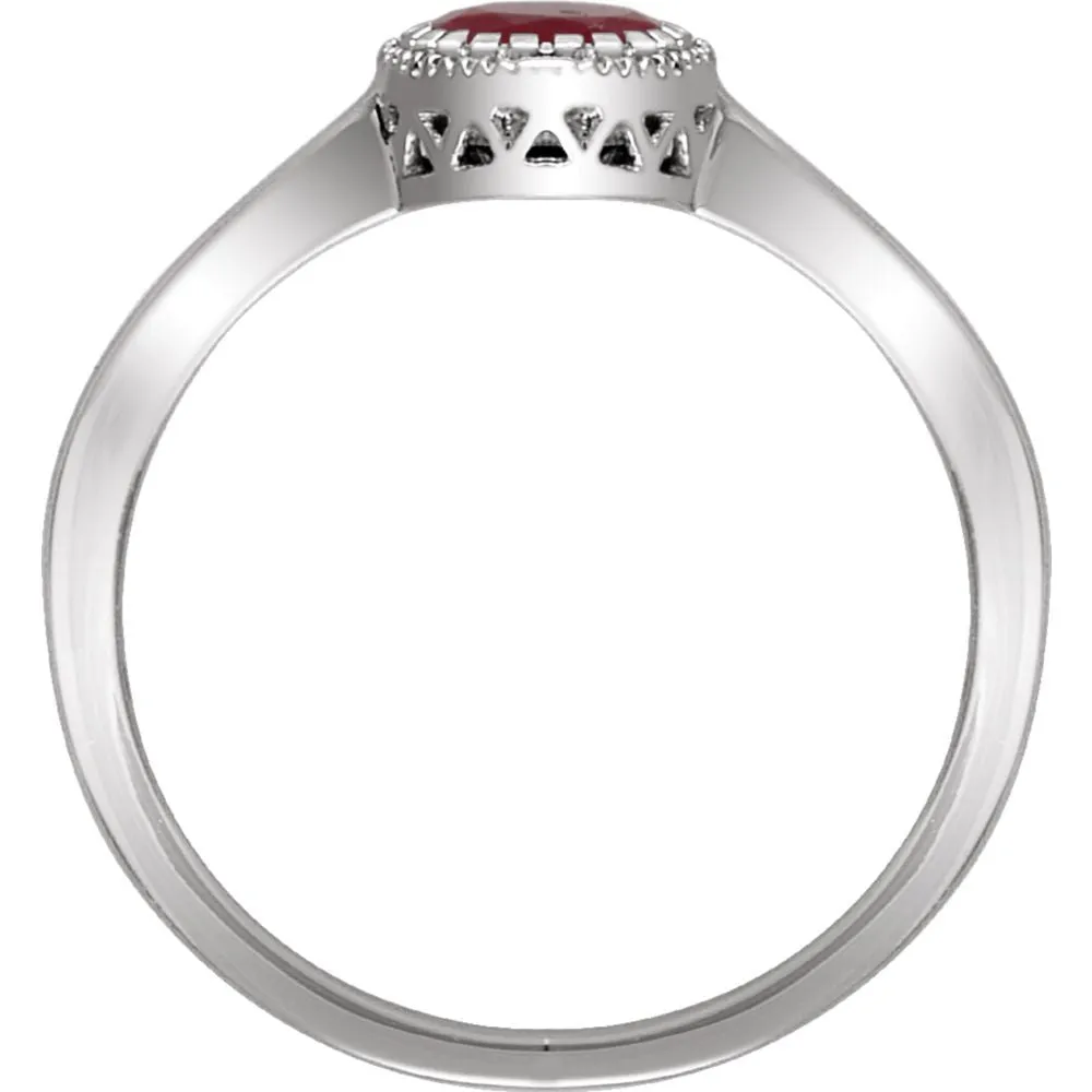 14k White Gold Ruby "July" Birthstone Ring, Size 7