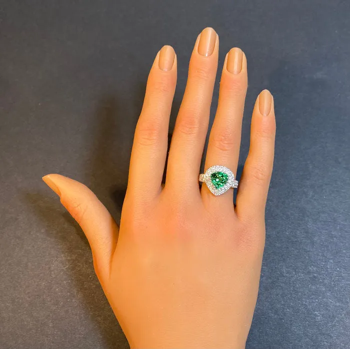 14K White Gold Shield Tsavorite Garnet Ring 3.05 Carats