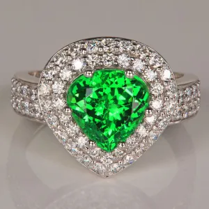 14K White Gold Shield Tsavorite Garnet Ring 3.05 Carats