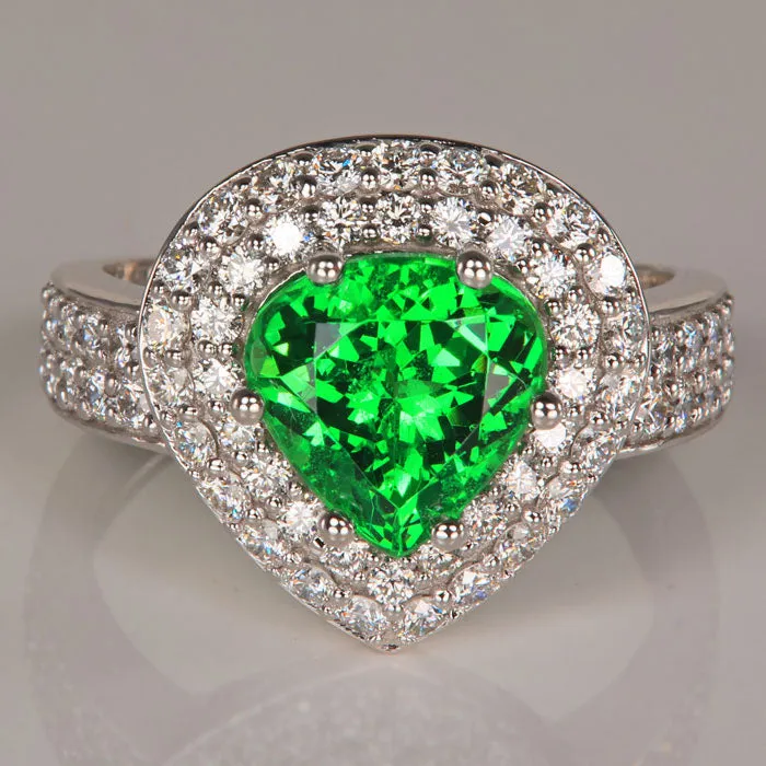 14K White Gold Shield Tsavorite Garnet Ring 3.05 Carats