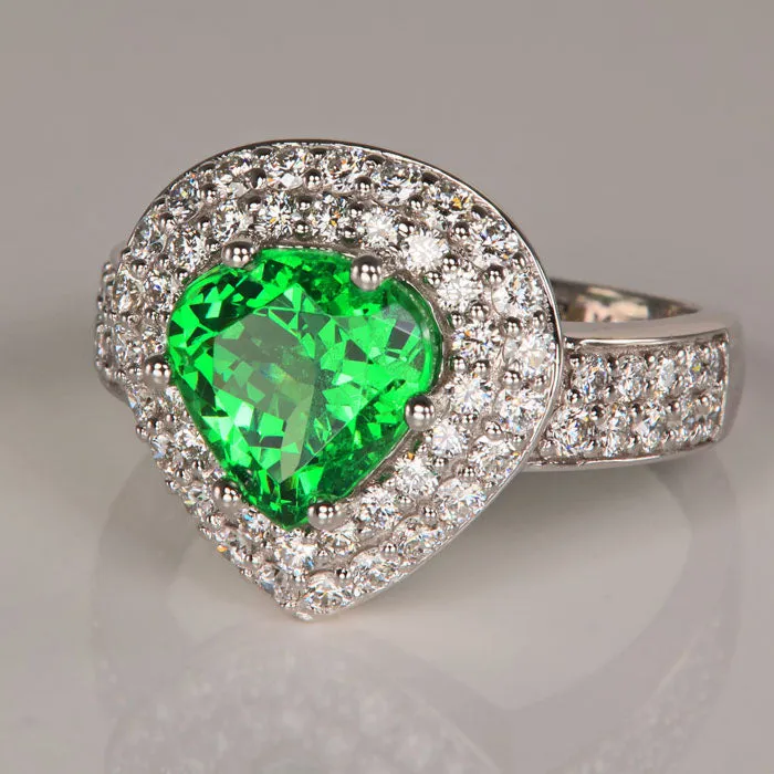 14K White Gold Shield Tsavorite Garnet Ring 3.05 Carats