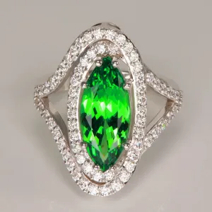 14K White Gold Tsavorite Garnet Ring with Diamonds 4.08 Carats