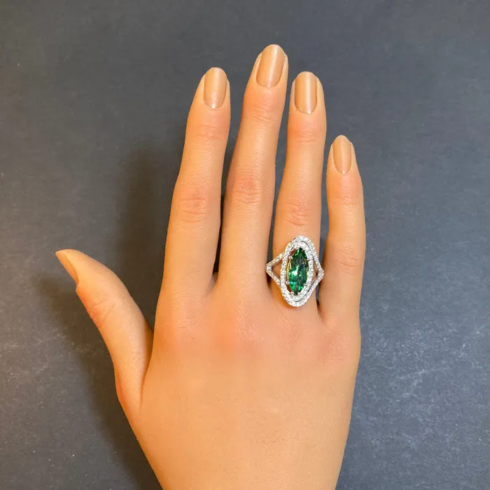 14K White Gold Tsavorite Garnet Ring with Diamonds 4.08 Carats
