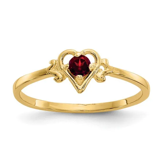14K White or Yellow Gold Petite Heart Birthstone Rings