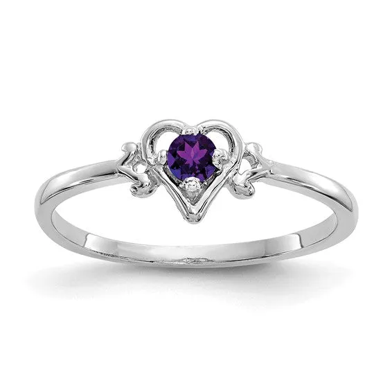 14K White or Yellow Gold Petite Heart Birthstone Rings