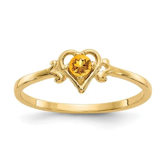 14K White or Yellow Gold Petite Heart Birthstone Rings