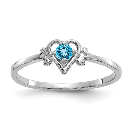 14K White or Yellow Gold Petite Heart Birthstone Rings