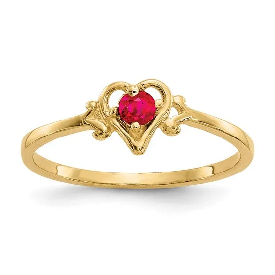 14K White or Yellow Gold Petite Heart Birthstone Rings