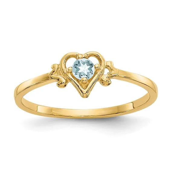 14K White or Yellow Gold Petite Heart Birthstone Rings