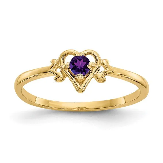 14K White or Yellow Gold Petite Heart Birthstone Rings