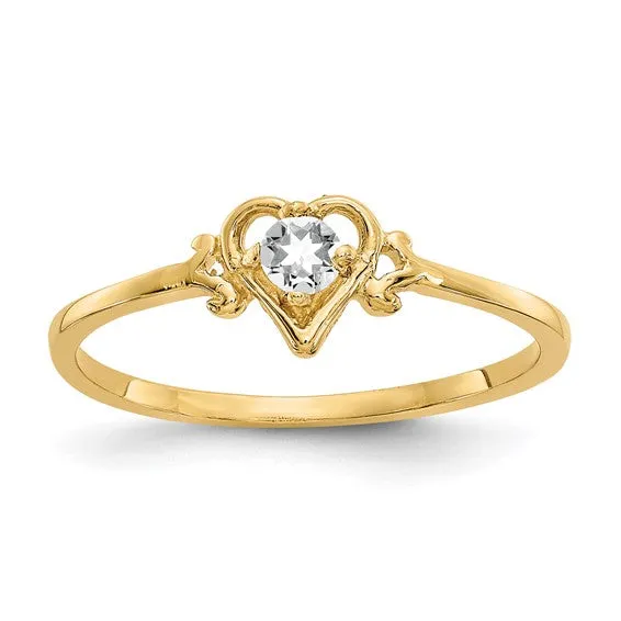 14K White or Yellow Gold Petite Heart Birthstone Rings
