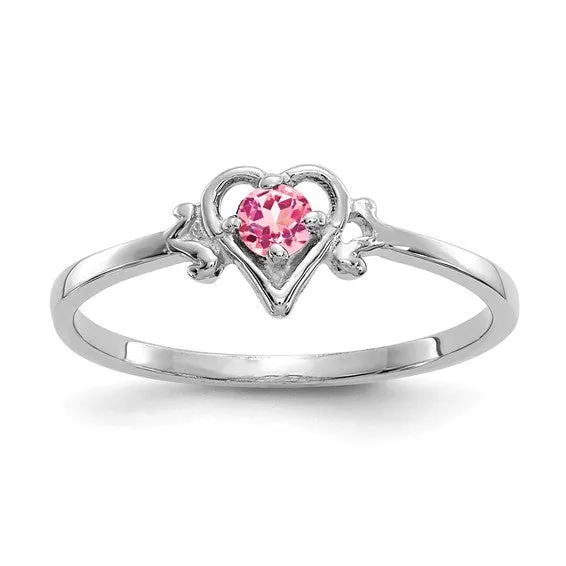 14K White or Yellow Gold Petite Heart Birthstone Rings